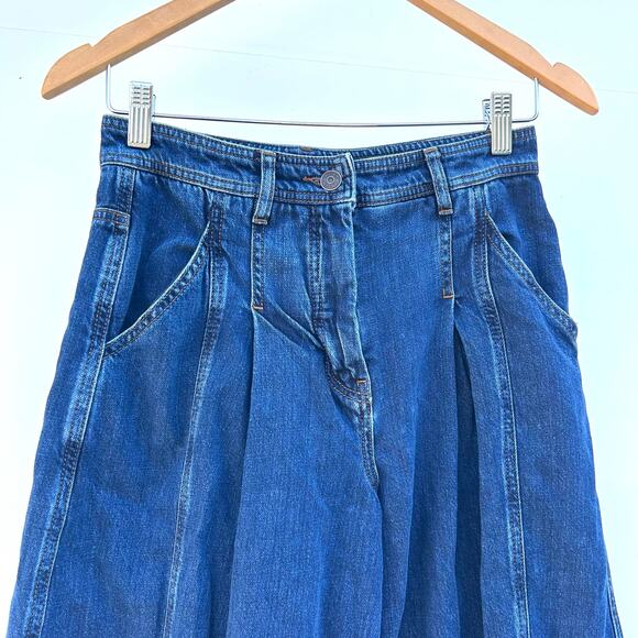 ME+EM Soft Denim Pleated Pants Mid Wash Jean Denim Trousers 2 Wide Leg High - Picture 7 of 13